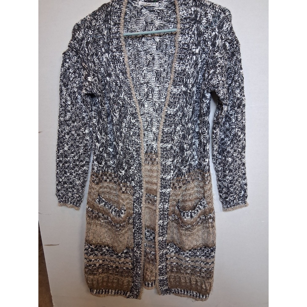 Loveriche Womens Marled Knit Longline Cardigan Sweater Black Brown Small 1112